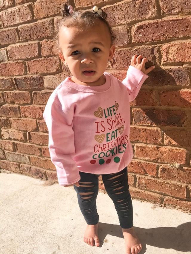 Life is Short Eat Christmas Cookies Kids Crew Neck Sweaters
