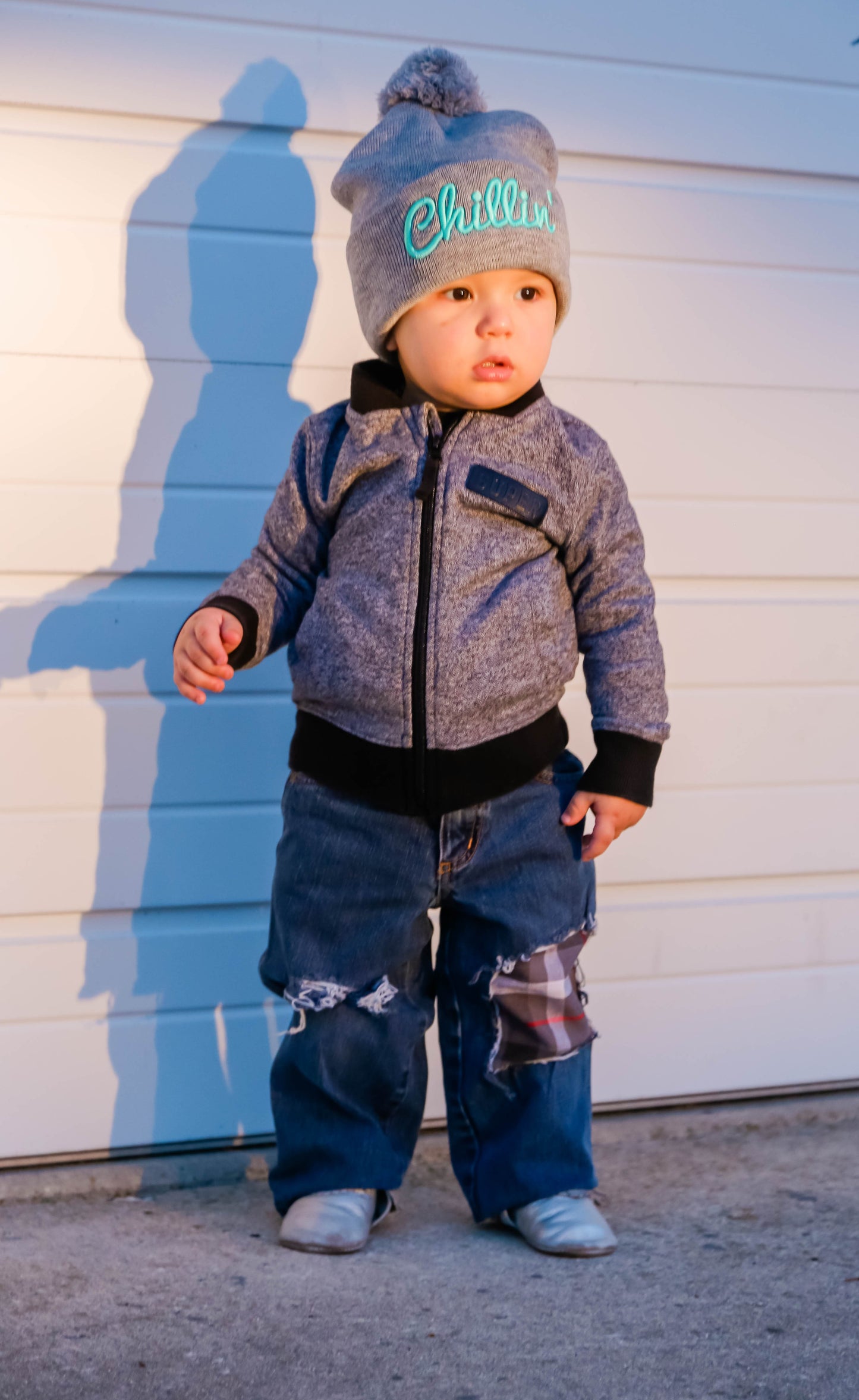 Boys Distressed Jeans Grey Plaid