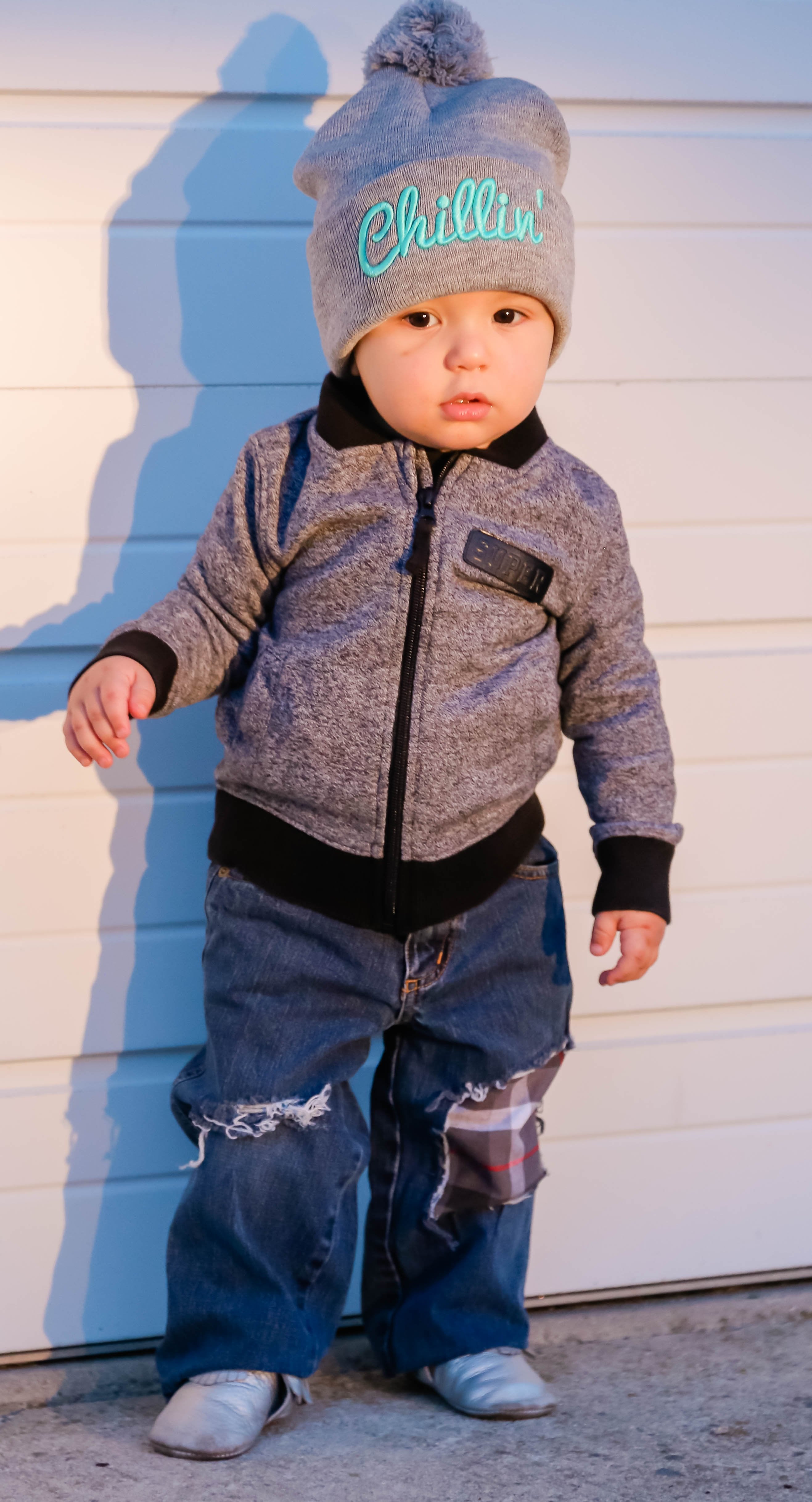 Boys Distressed Jeans Grey Plaid