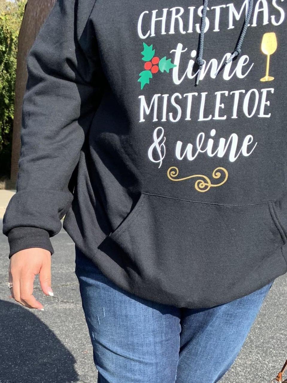 Chirstmas Time Mistletoe & Wine Adult Hoodies Ladies Shirt