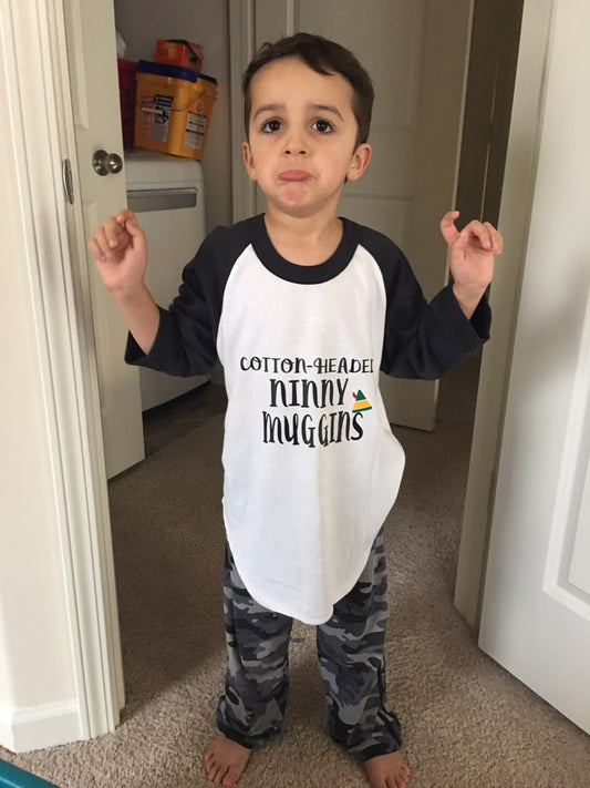 Cotton Headed Ninny Muggins Christmas Raglan Boy Shirt Girls Shirt