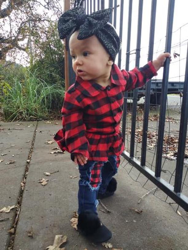 Buffalo Plaid Peeka Boo Girls Distressed Jeans Christmas