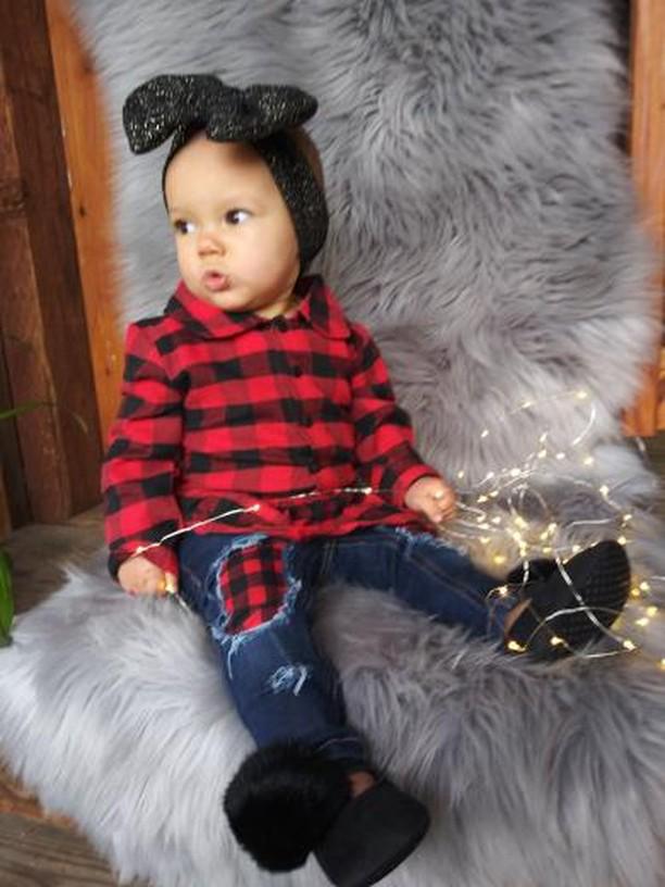 Buffalo Plaid Peeka Boo Girls Distressed Jeans Christmas