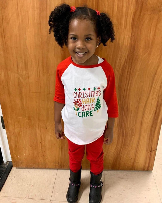 Christmas Hair Don't Care Raglan Boys Shirt Girls Shirt