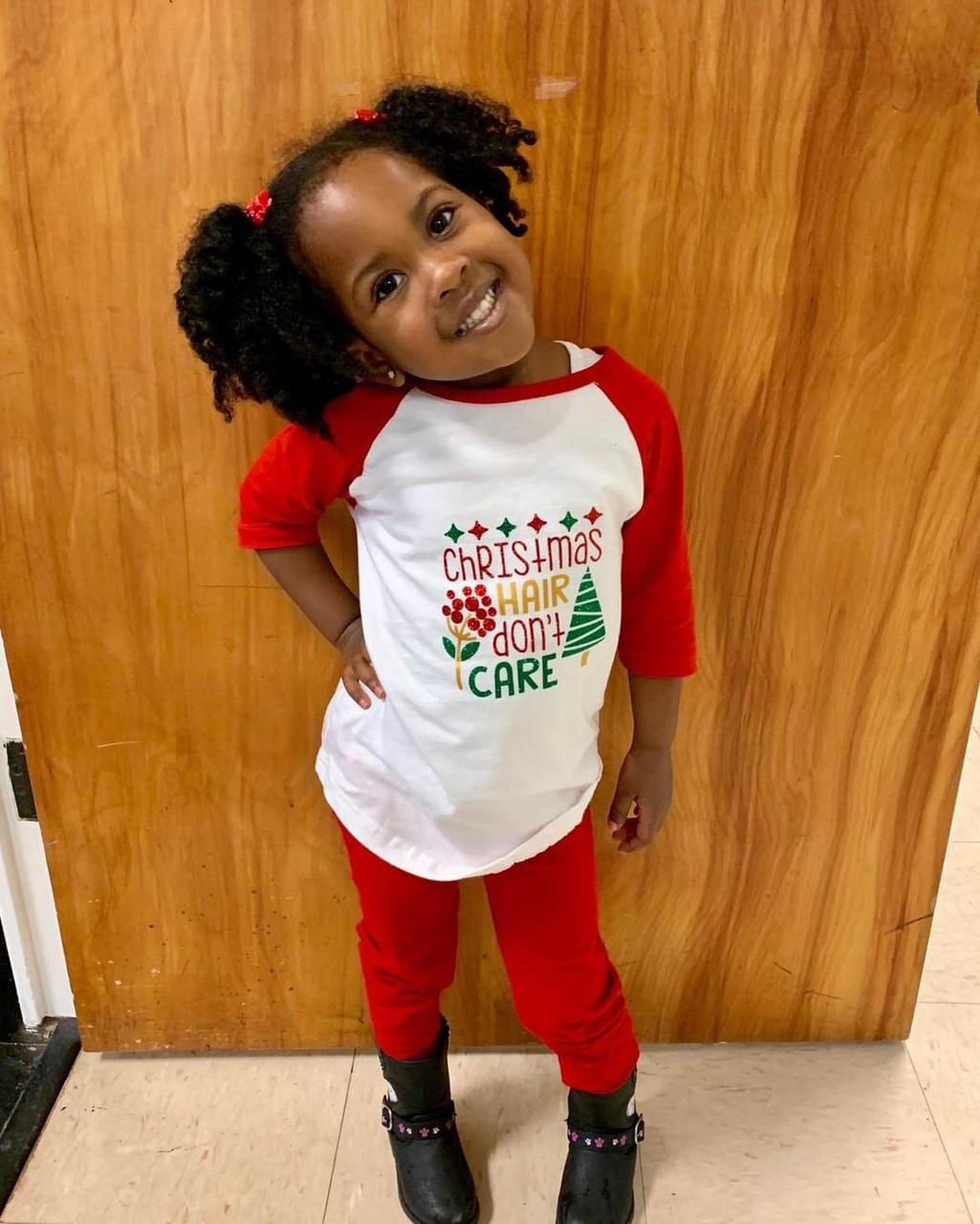Christmas Hair Don't Care Raglan Boys Shirt Girls Shirt