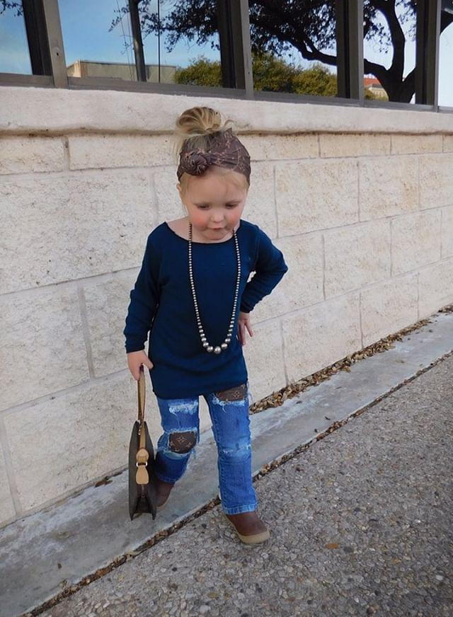 Brown LV Girls Distressed Jeans Designer