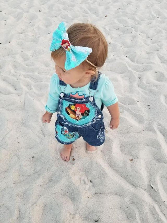 Little Mermaid Distressed Overalls Shortalls Jumper