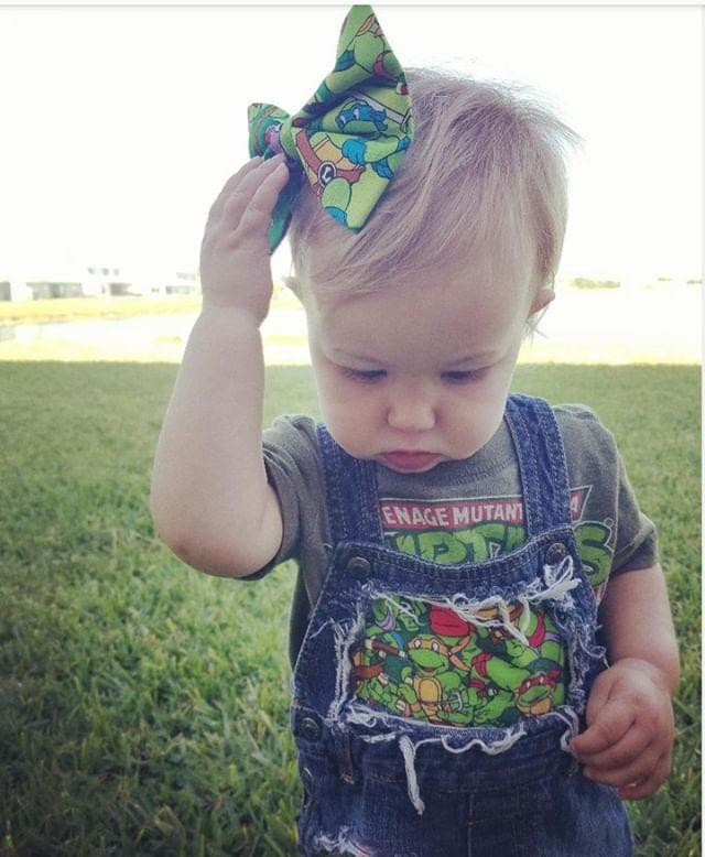 Girls Ninja Turtle Distressed Overalls Shortalls Jumper