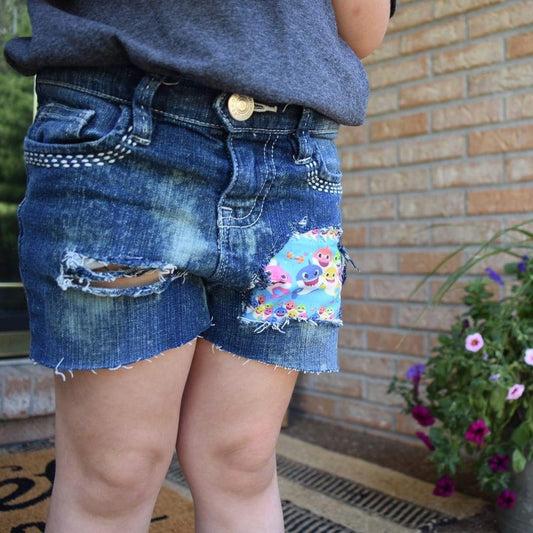 Baby Shark Girls Distressed Jean Shorts