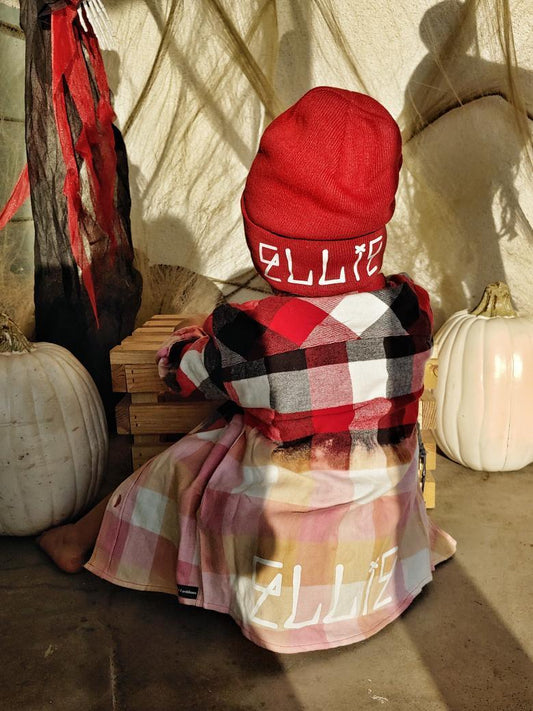 Kids Ombre Flannel Personalized Name Red Black Plaid