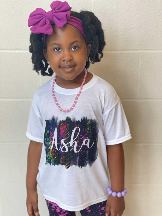 Personalized Neon Brushstroke Name Girls Shirt