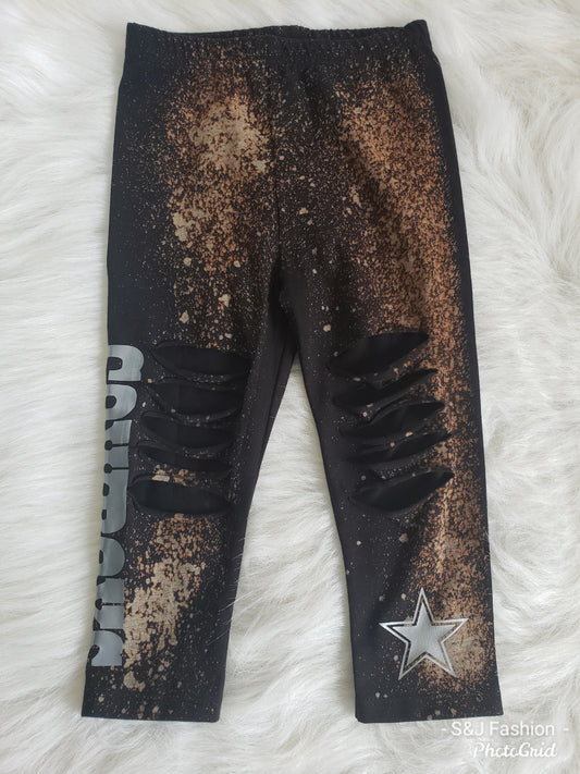 Black Shredded Acid Leggings NFL Football Cowboys