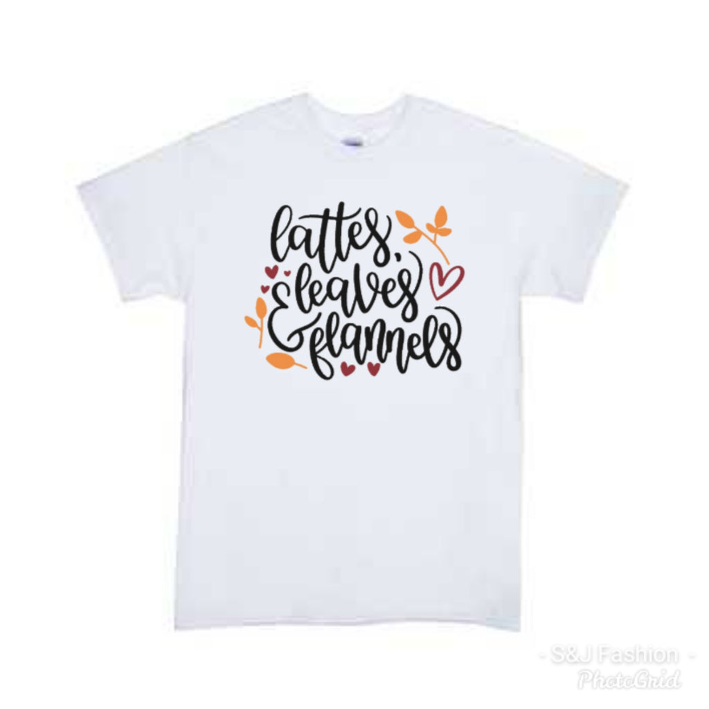 Lattes, leaves, & Flannels Girls Shirt Boys Shirt Thanksgiving Fall