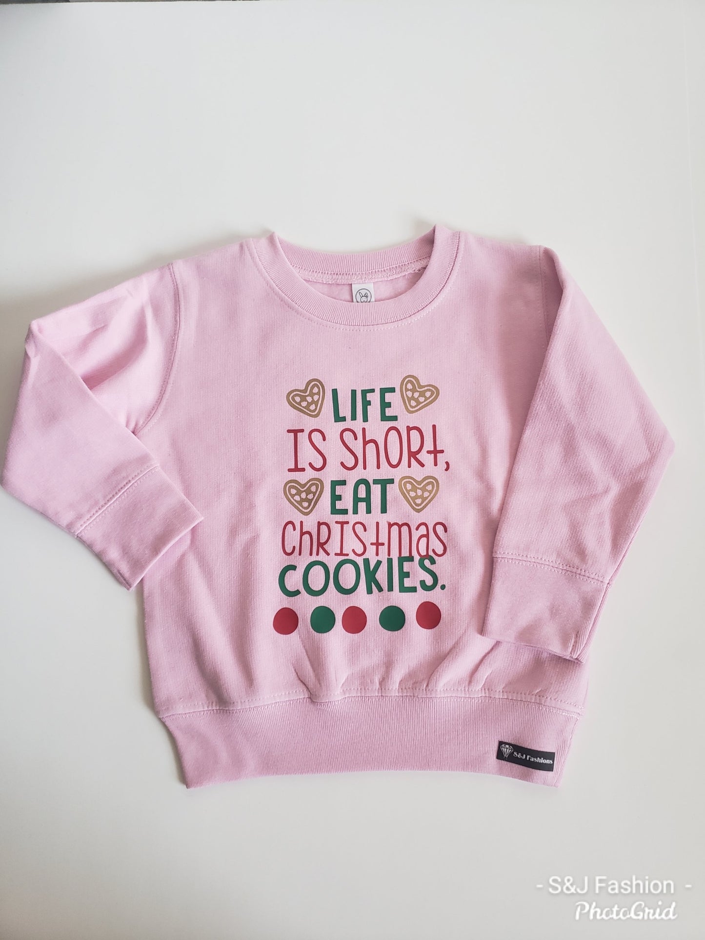 Life is Short Eat Christmas Cookies Kids Crew Neck Sweaters