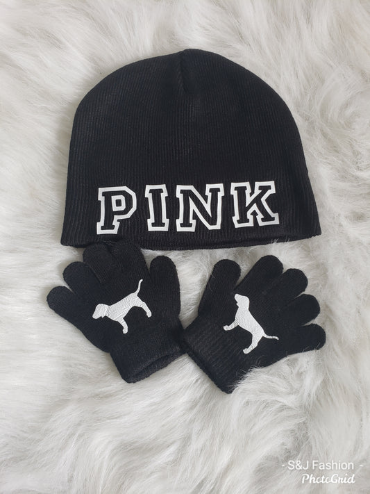 VS Pink Designer Beanie and Gloves Set