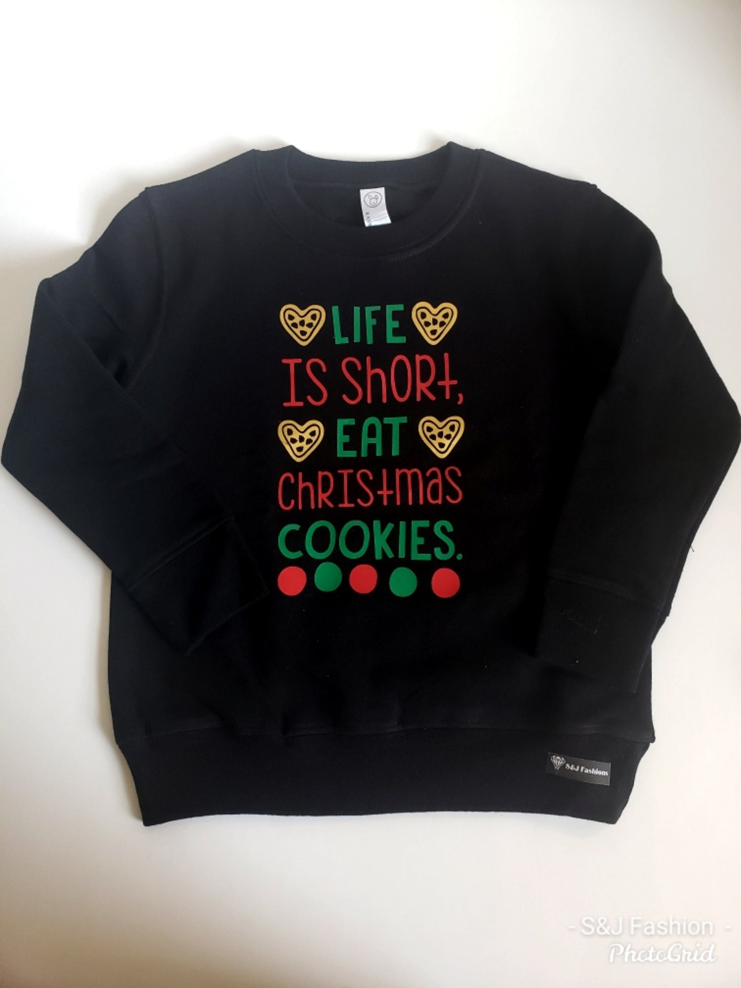 Life is Short Eat Christmas Cookies Kids Crew Neck Sweaters