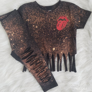 Rock n Roll Rolling Stones Tongue Fringe Acid Shirt Girls Shirt