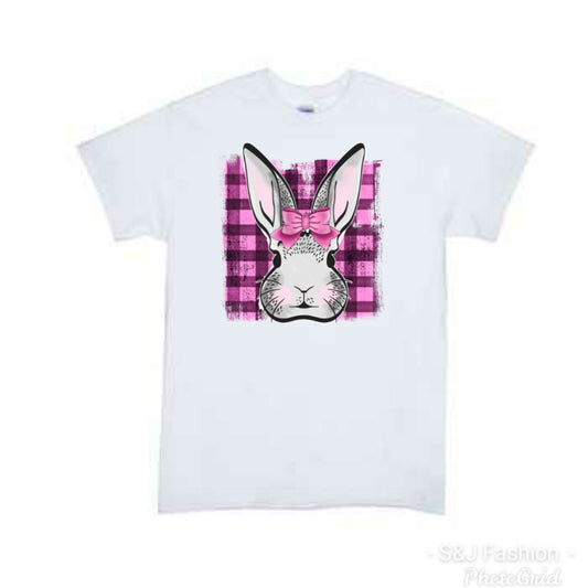 Easter Girls Shirts Pink Plaid Rabbit
