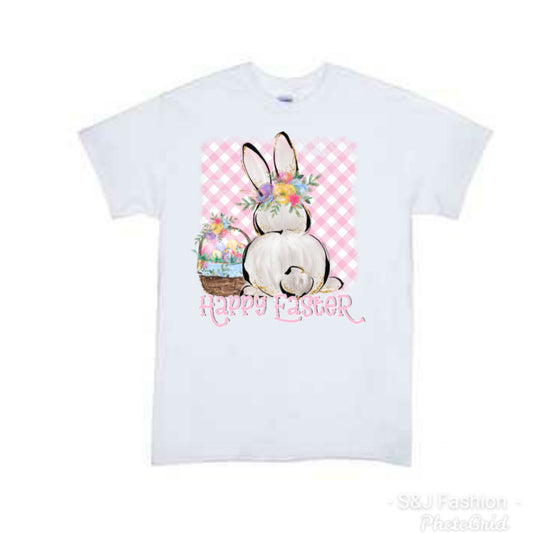 Easter Girls Shirts Pink Plaid Rabbit Happy Easter