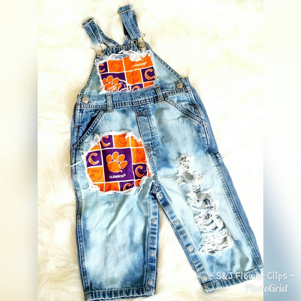 Clemmons Collage Football Distressed Overalls