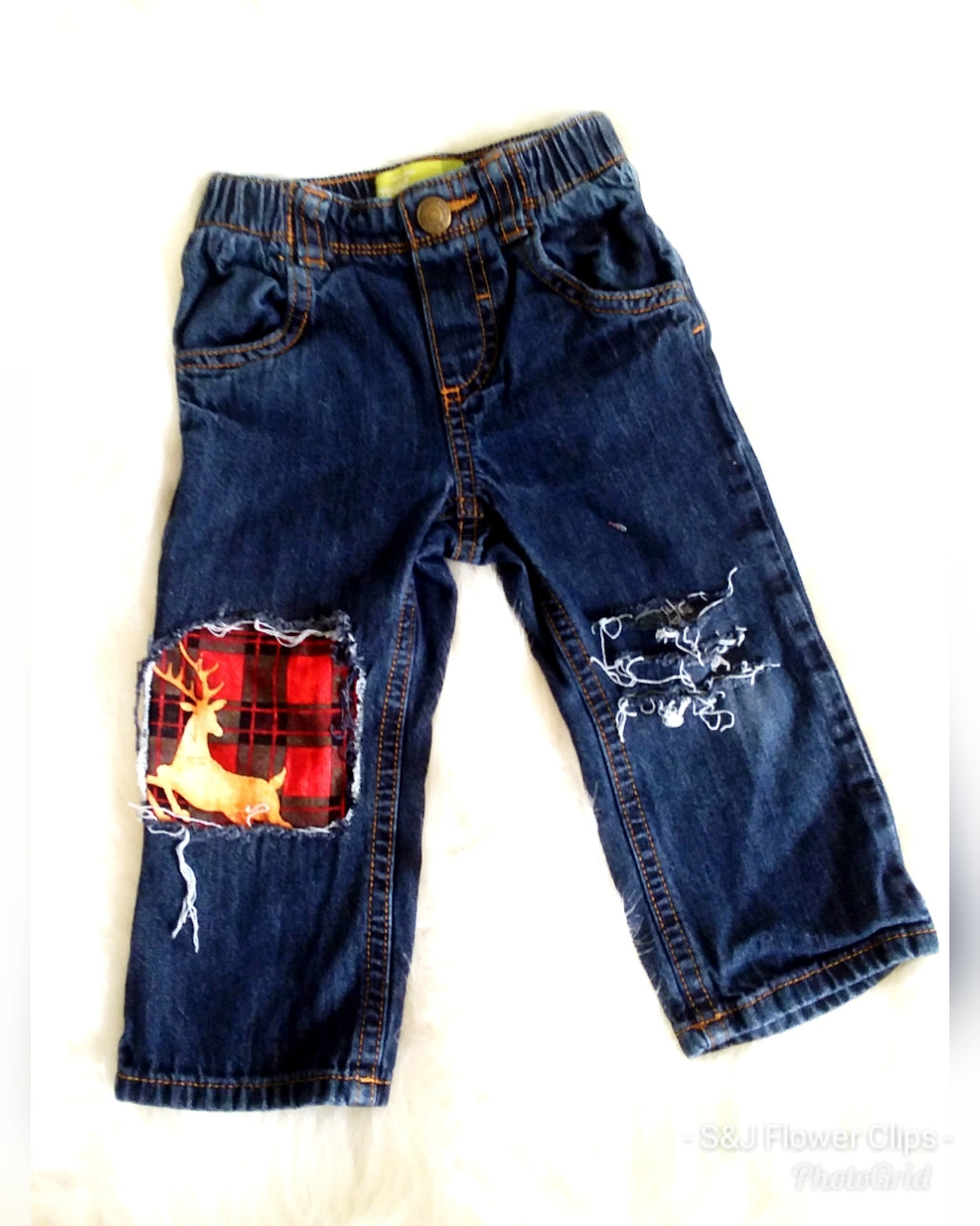 Reindeer Plaid Boys Distressed Jeans Christmas