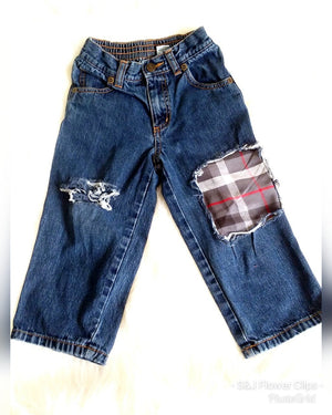 Boys Distressed Jeans Grey Plaid