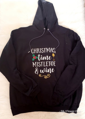 Chirstmas Time Mistletoe & Wine Adult Hoodies Ladies Shirt