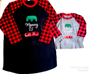 Mommy and Me Buffalo plaid Raglans shirts "Elf" Christmas Ladies Shirt