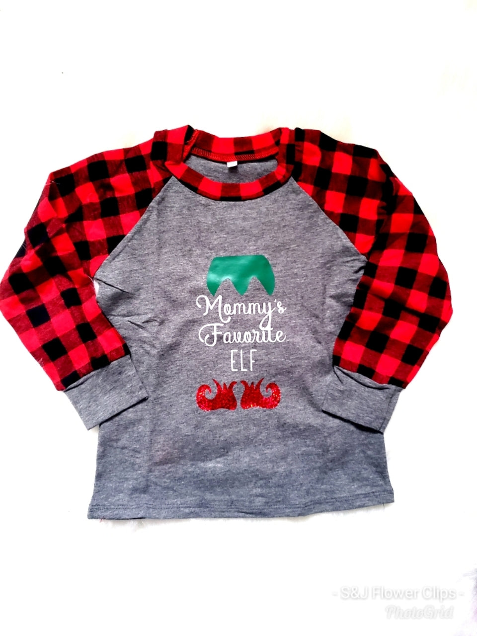 Mommy and Me Buffalo plaid Raglans shirts "Elf" Christmas Ladies Shirt