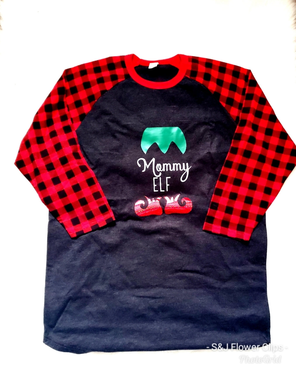 Mommy and Me Buffalo plaid Raglans shirts "Elf" Christmas Ladies Shirt