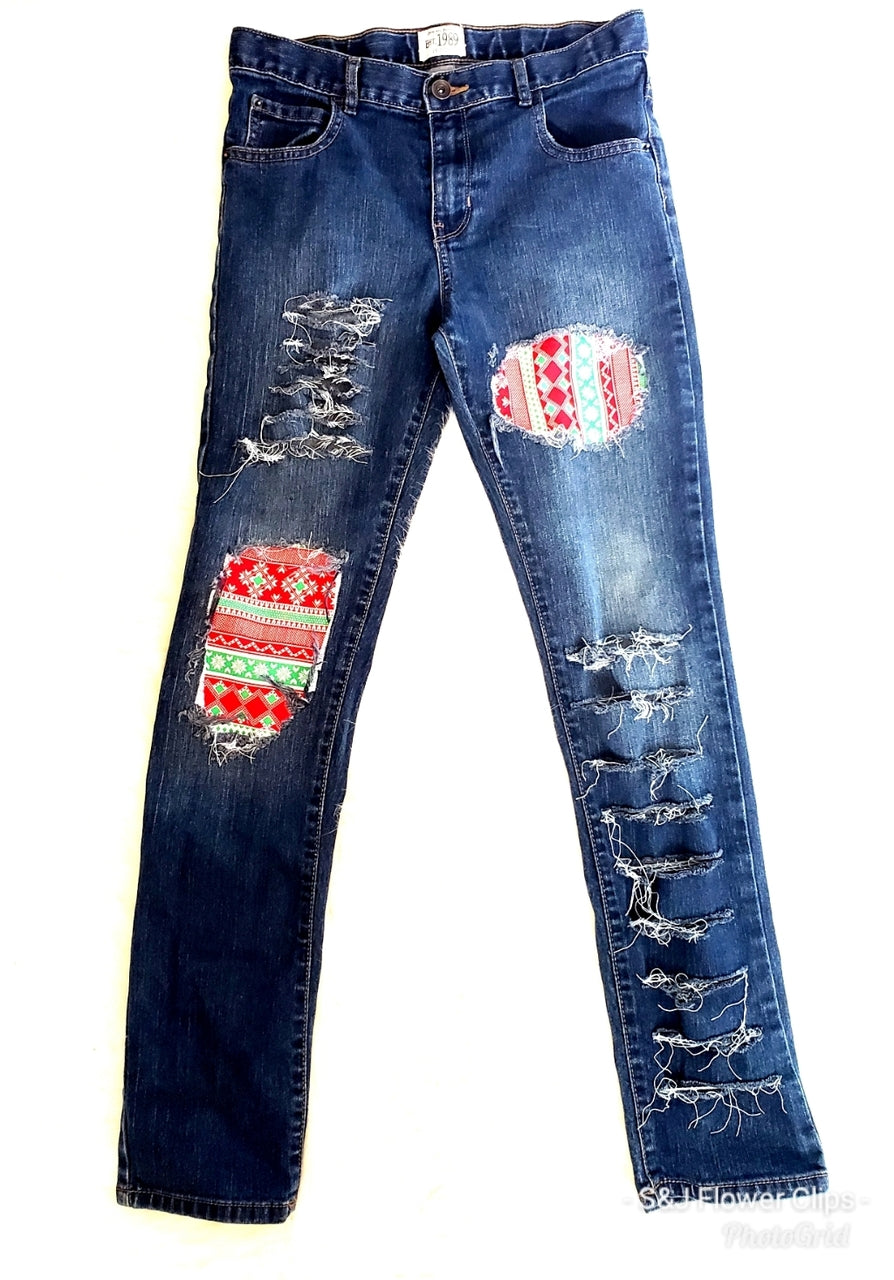Ugly Sweater Girls Distressed Jeans Christmas