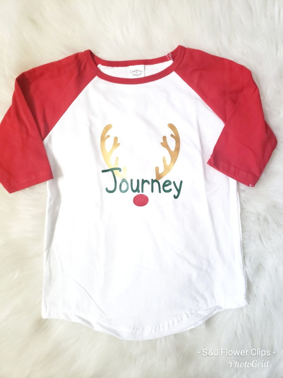 Personalized Reindeer Christmas Raglan Girls Shirt Boys Shirt