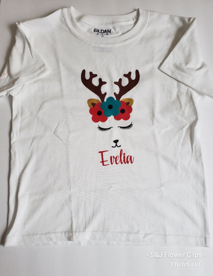 Personalized Reindeer Girls Shirt Christmas