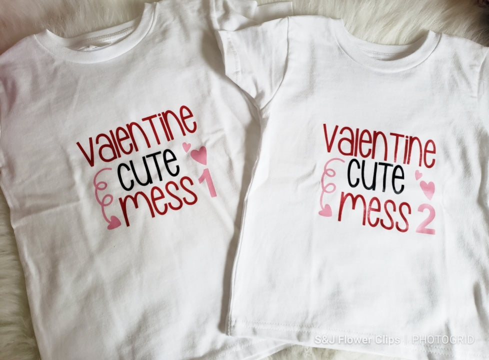 Valentine Cute Mess 1 & 2 Twins Girls Shirt