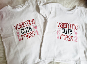 Valentine Cute Mess 1 & 2 Twins Girls Shirt