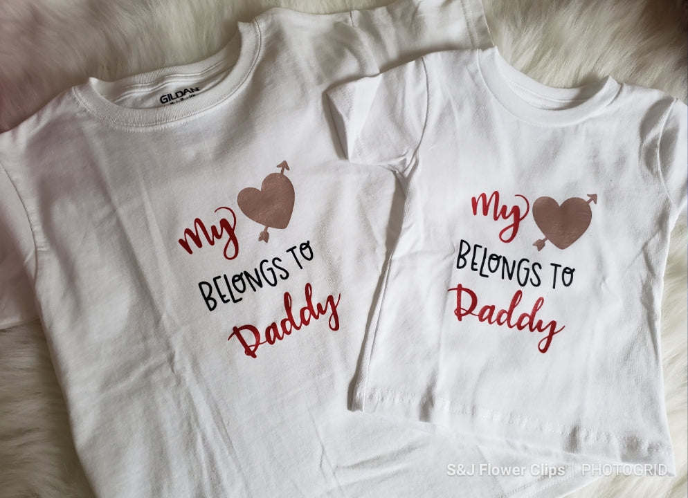 My Heart Belongs To Daddy Girls Shirt Valentines