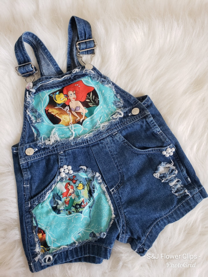 Little Mermaid Distressed Overalls Shortalls Jumper