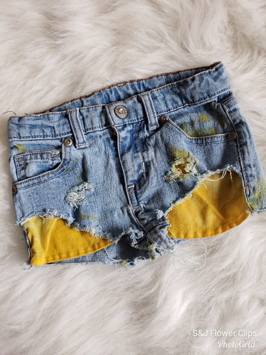 Yellow Pocket Girls Distressed Jeans Shorties