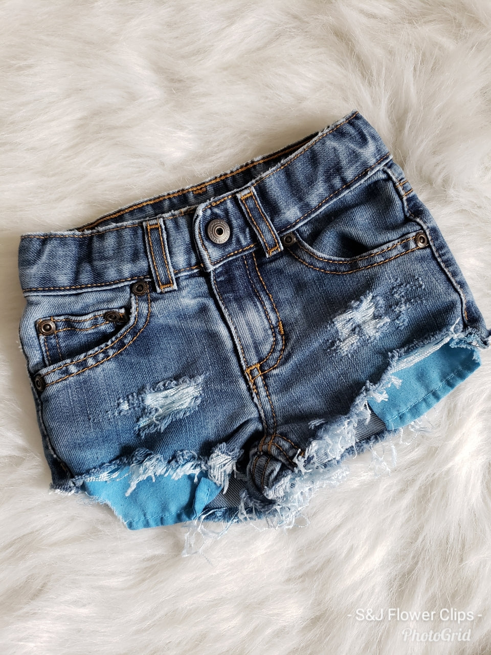 Blue Pocket Girls Distressed Jeans Shorties