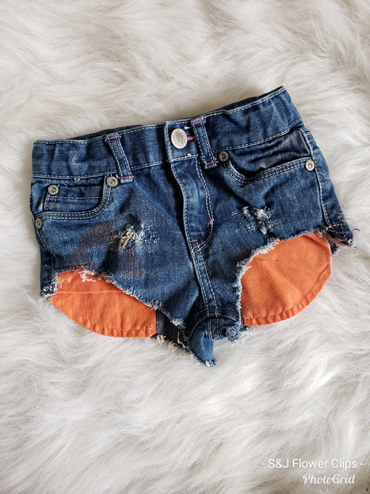 Orange Pocket Girls Distressed Jeans Shorties