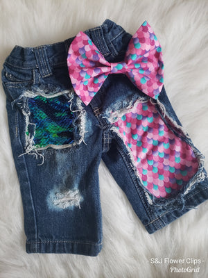 Mermaid Scale Girls Distressed Jeans