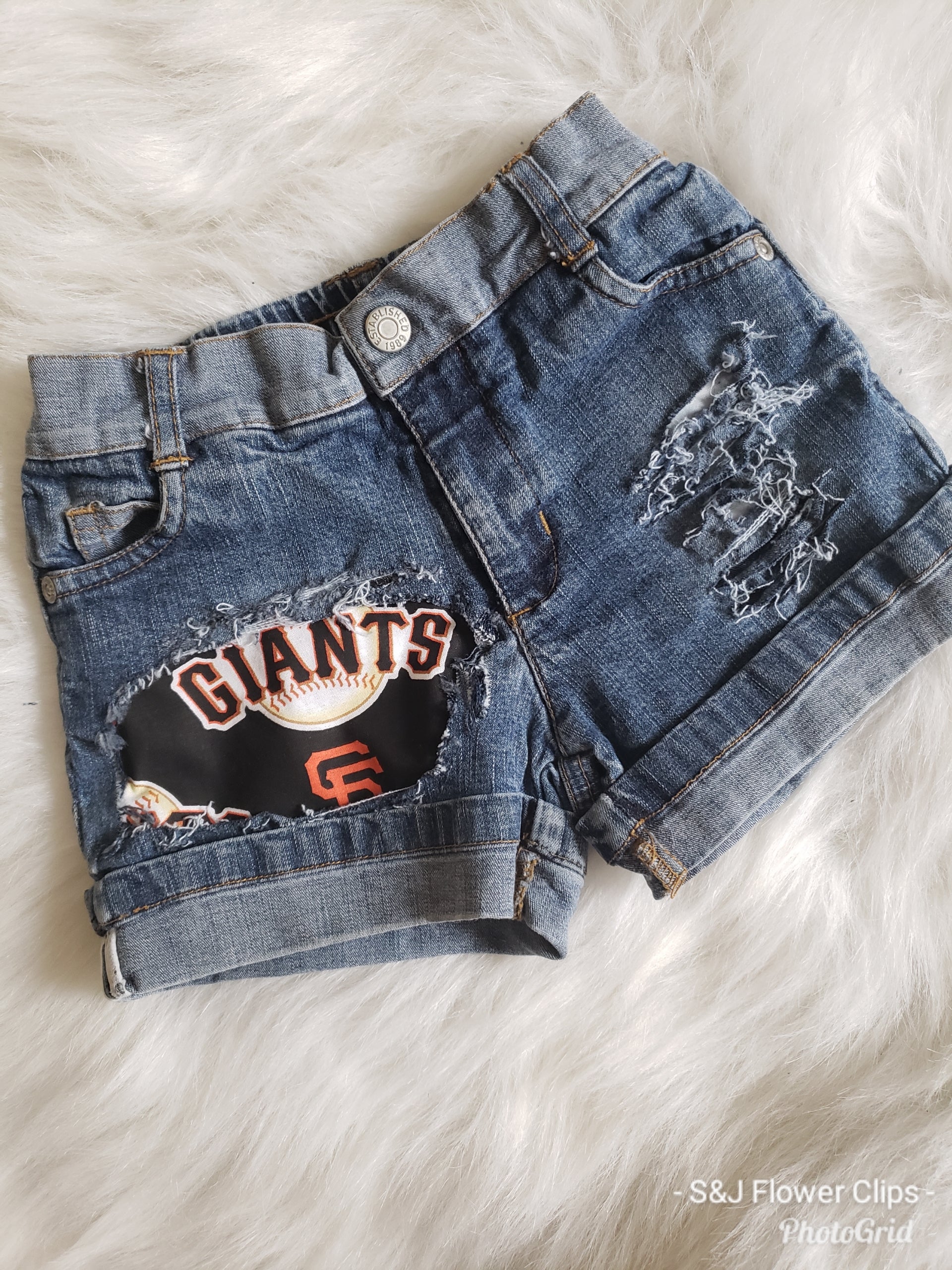 Baseball Giants Girls Distressed Jeans Shorts