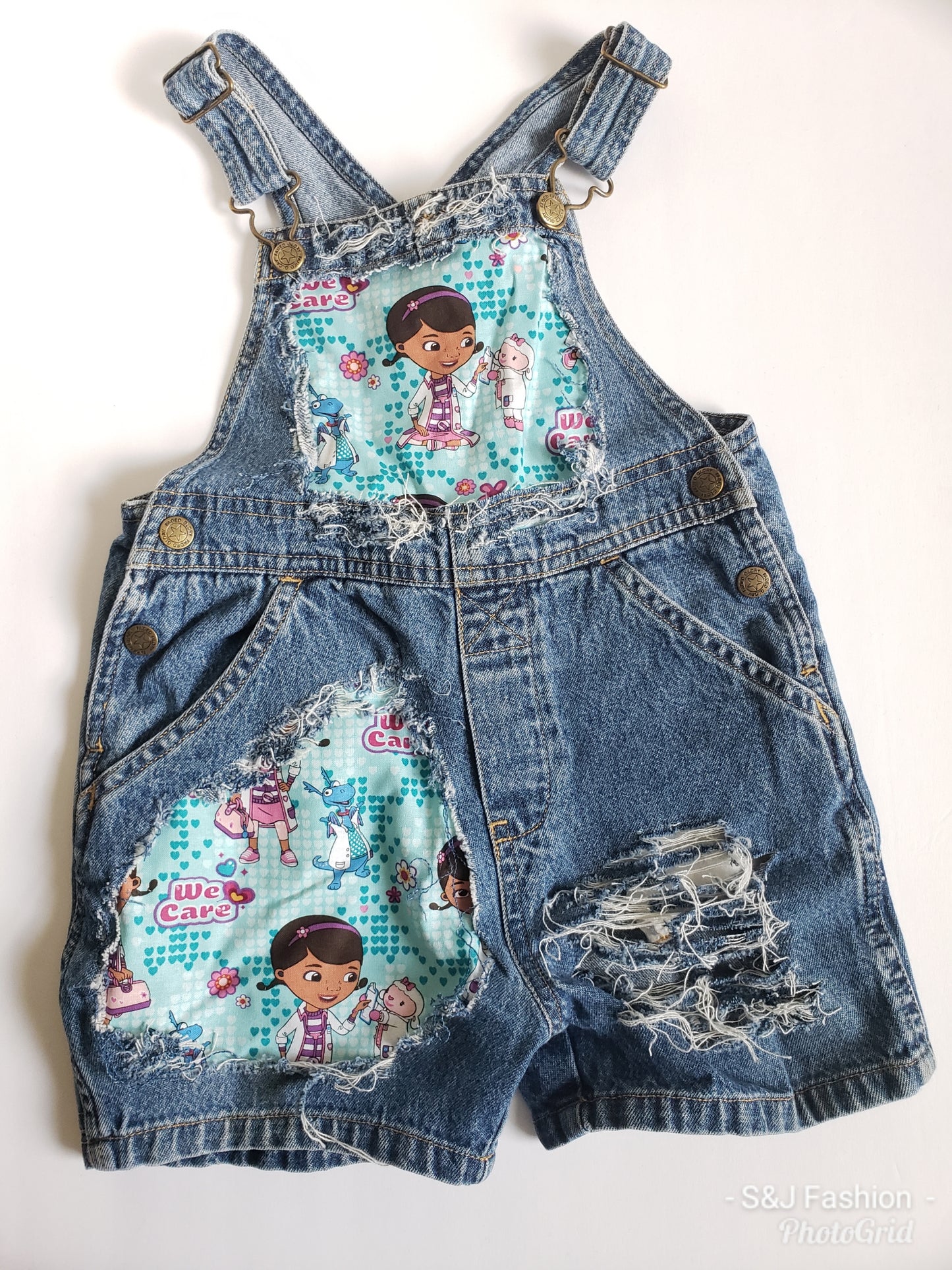 Girls Doc Mcstuffin Distressed Overalls Shortalls Jumper
