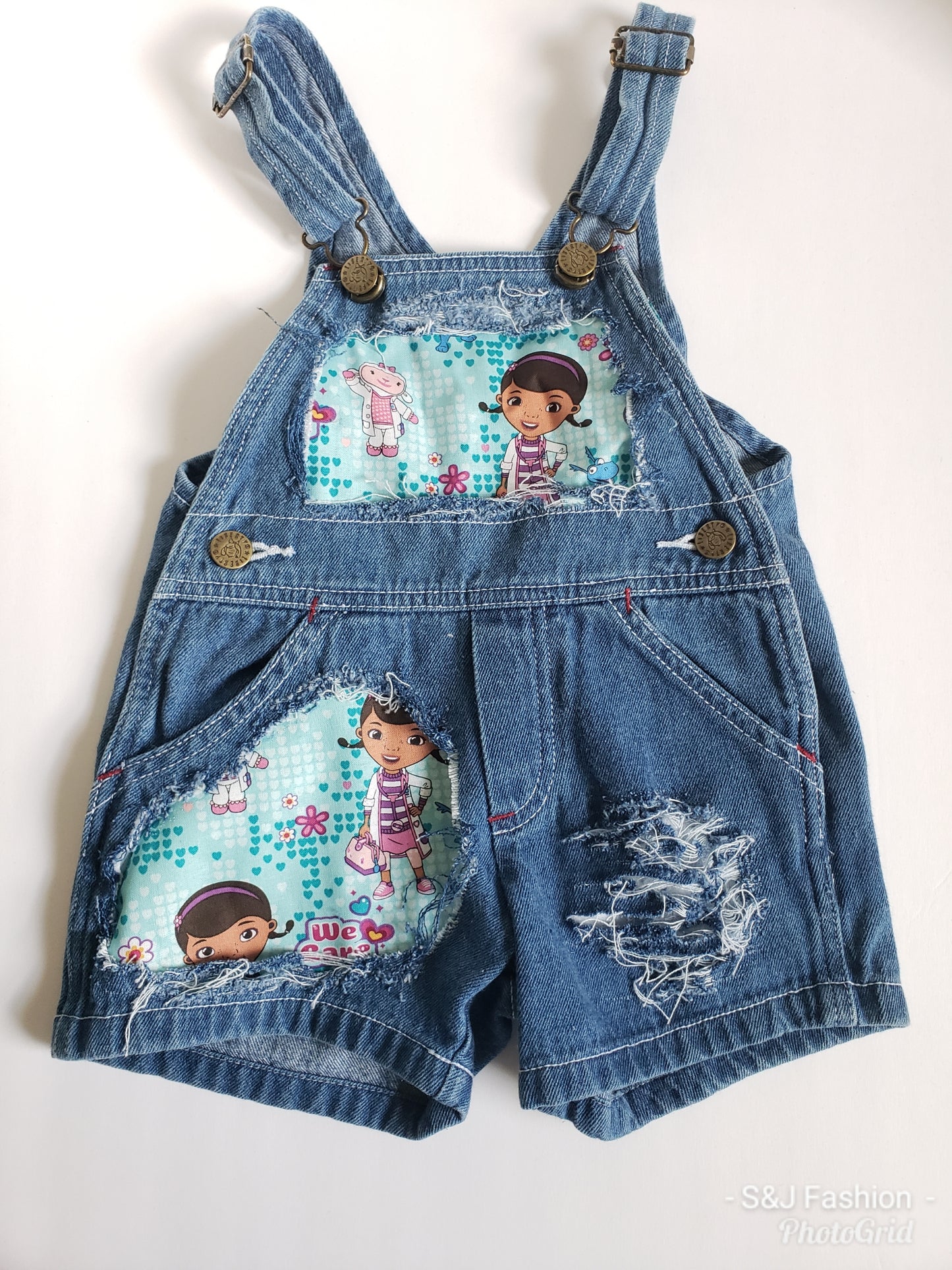 Girls Doc Mcstuffin Distressed Overalls Shortalls Jumper
