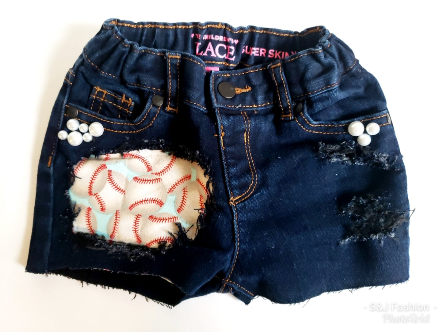 Baseball Girls Distressed Jeans Shorts