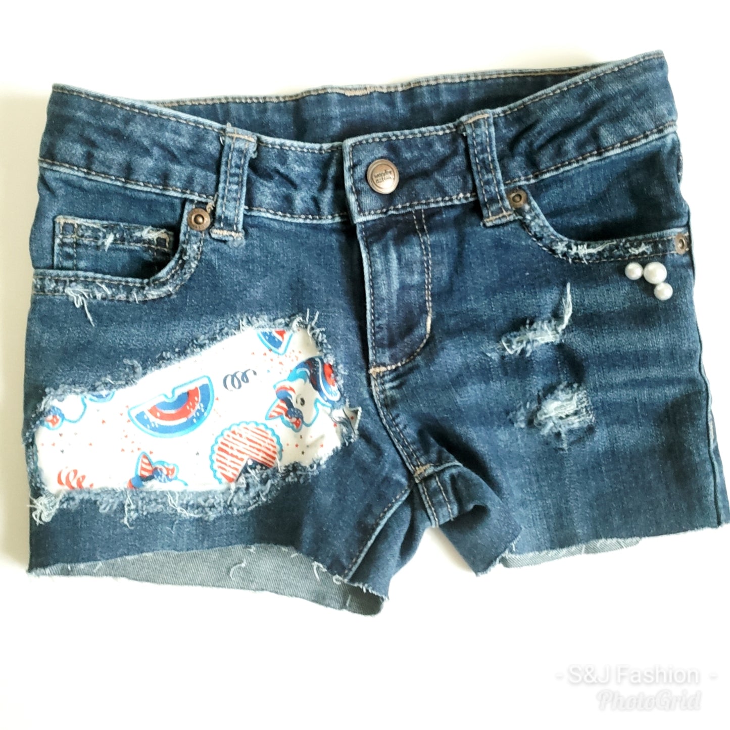 Unicorn 4th of July Girls Distressed Jeans Shorts