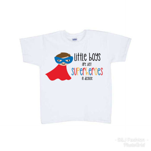 Little Boys are superhero's in disguise boys shirt