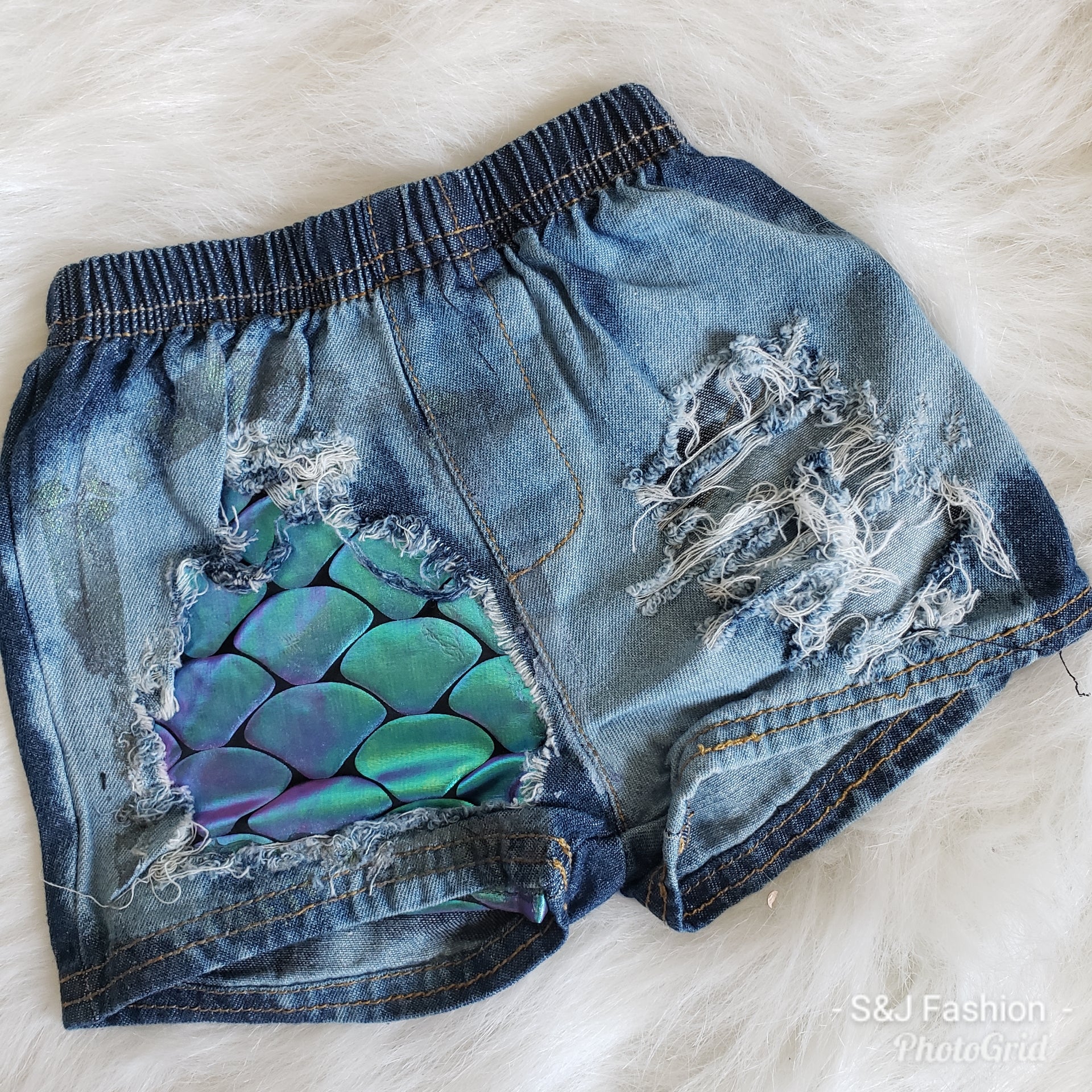 Girls Mermaid Distressed Shorts