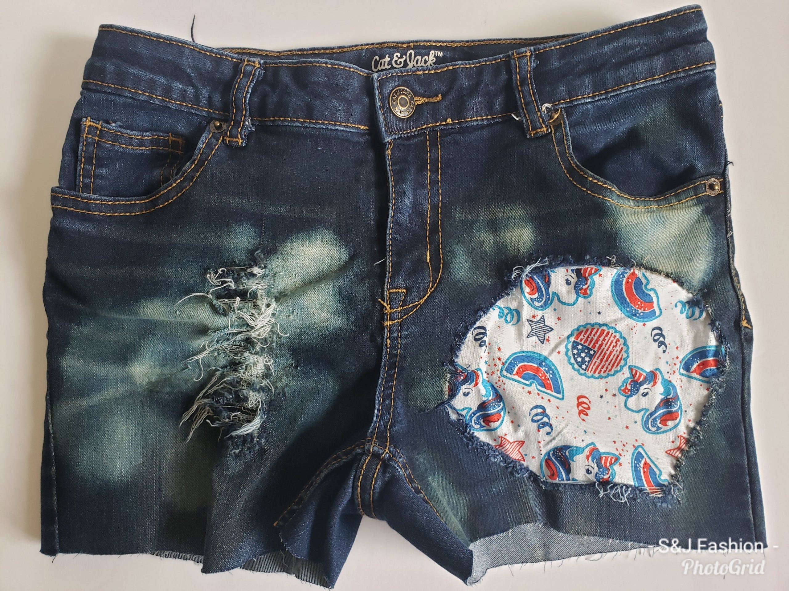 Unicorn 4th of July Girls Distressed Jean Shorts