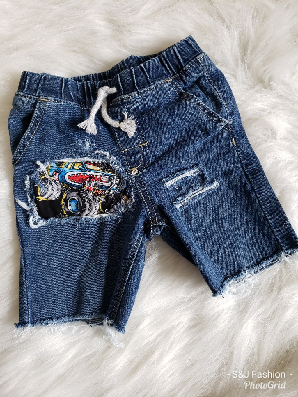 Monster Truck Boys Distressed Jeans Shorts